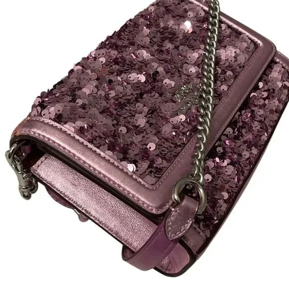 Coach Sequined Flap Clutch Crossbody Lilac Bag/Clutch - Picture 7 of 13